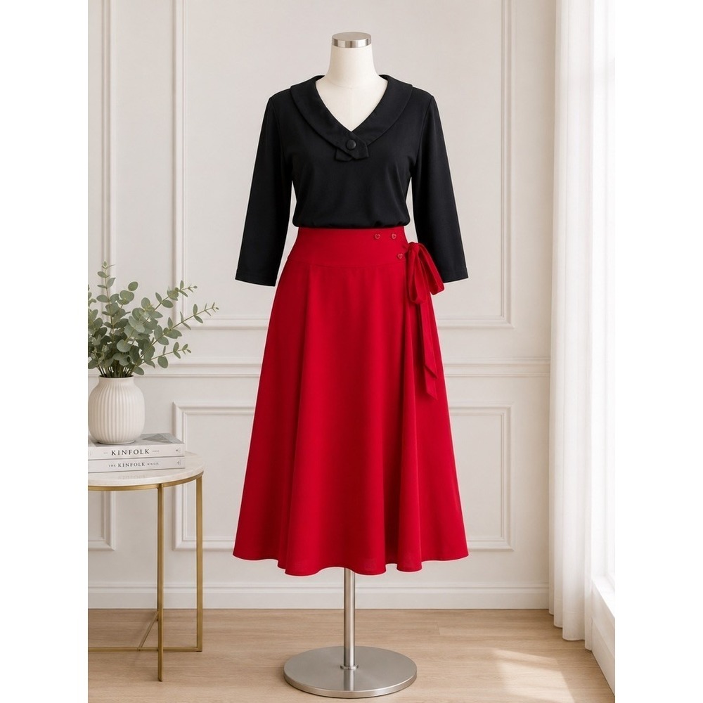 Rockabilly Pin-Up Set - Voodoo Vixen XXL - NWT Red Wrap Skirt & NWOT Black Top
